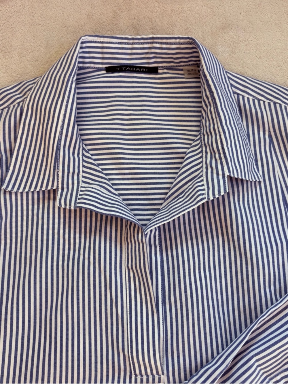 T Tahari Blue and White Striped Henley Pop Over Blouse Sz XL - Picture 2 of 10